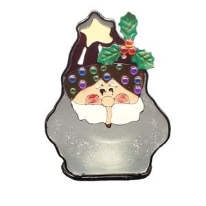 Vintage Holiday Stained Glass Santa Votive Candle Holder Cast Iron Christmas